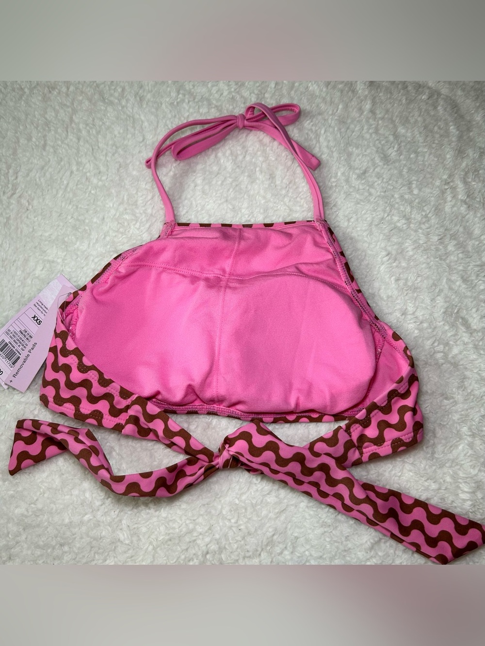 Wild Fable Women’s Halter Bikini Top XXS NEW Pink & Brown Wavy Pattern - Picture 4 of 4